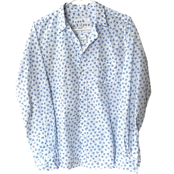 Like New Frank & Eileen Barry Button Down Top Signature Crinkle Hearts Large - Picture 2 of 11